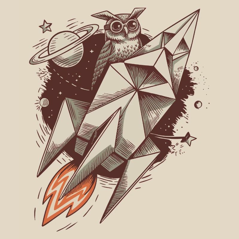Weise Eule auf einer Rakete - Cosmic Adventure