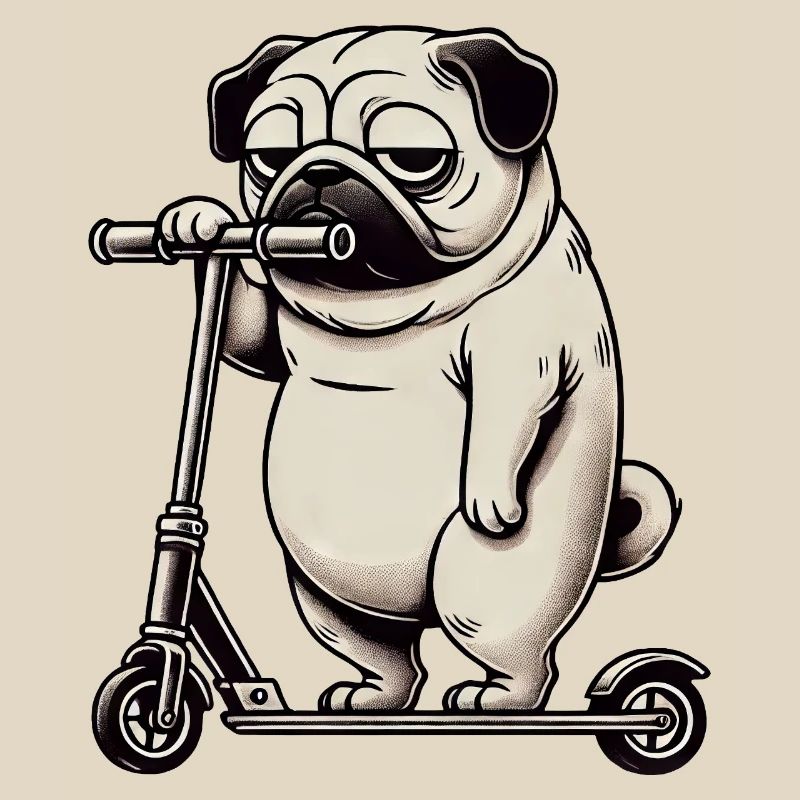 Lustiger Mops Roller Scooter Kickroller Grumpy
