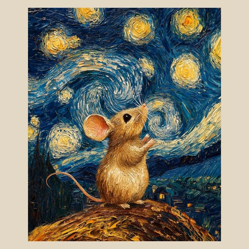 Mouse Eats Cheese Van Gogh Style Starry Night