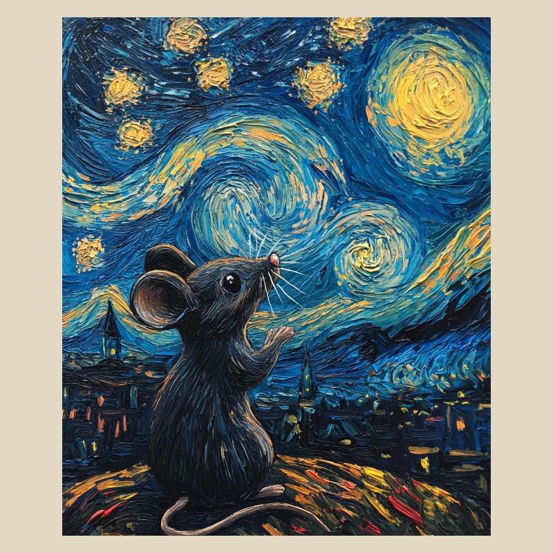 Mouse Eats Cheese Van Gogh Style Starry Night