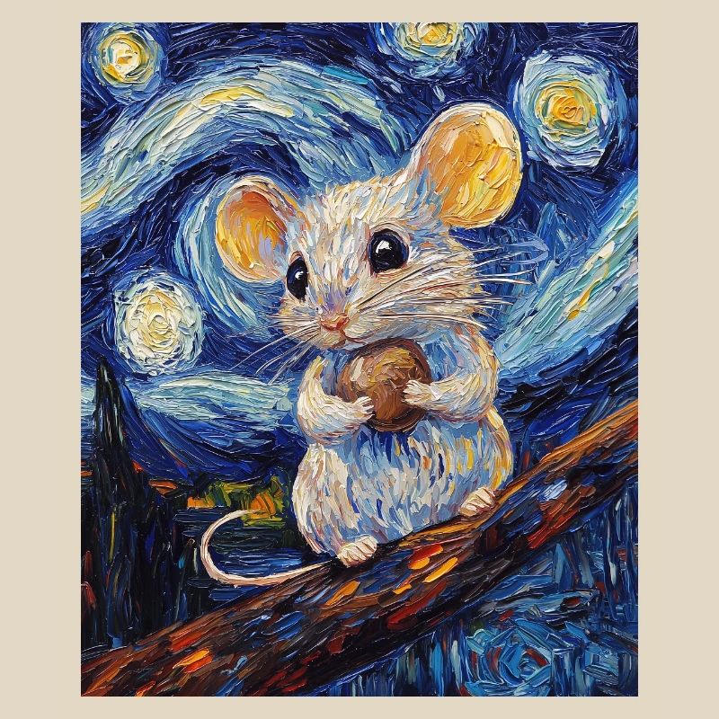 Mouse Eats Cheese Van Gogh Style Starry Night