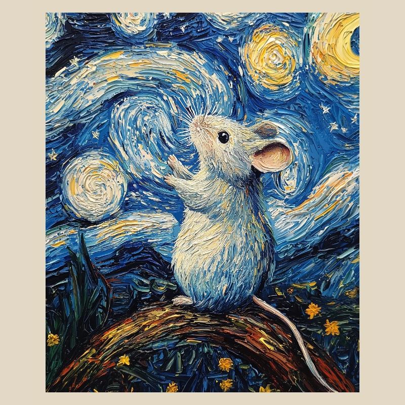 Mouse Eats Cheese Van Gogh Style Starry Night