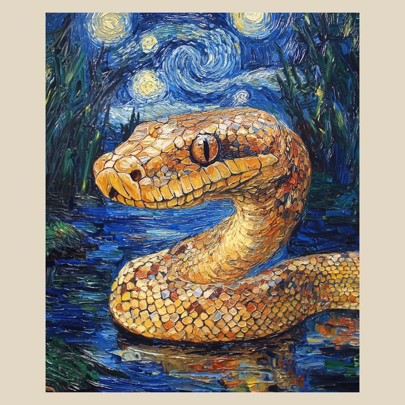 Snake Python Van Gogh Style Starry Night