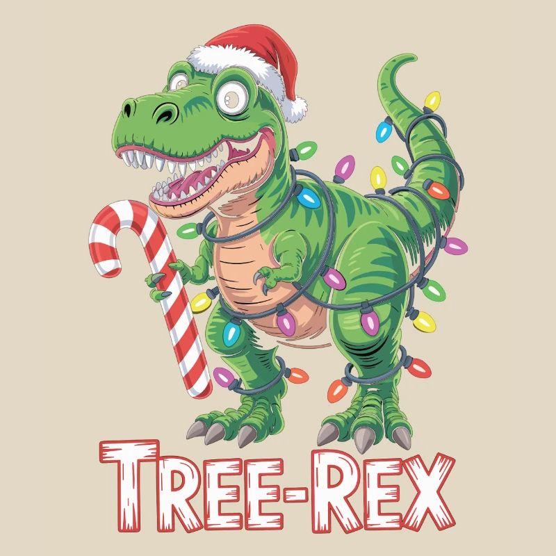 Tree-Rex – T-Rex with candy cane & lights