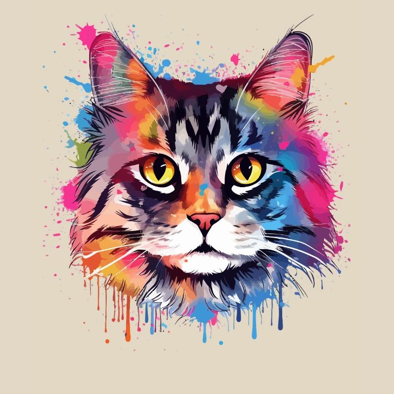 Art coloré éclaboussé Visage de chat américain à queue courte