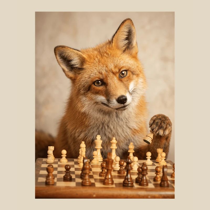 Fox playing chess