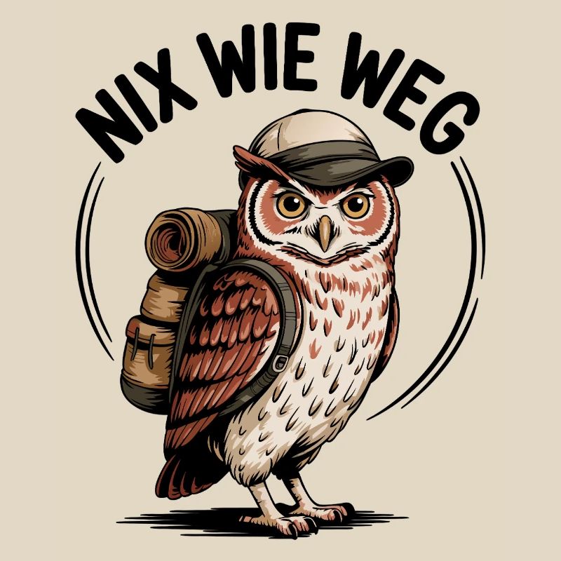 Wandernde Eule mit Rucksack