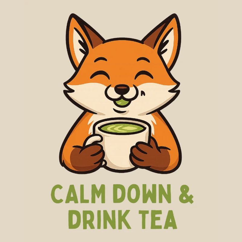 Fox relaxing drinking tea