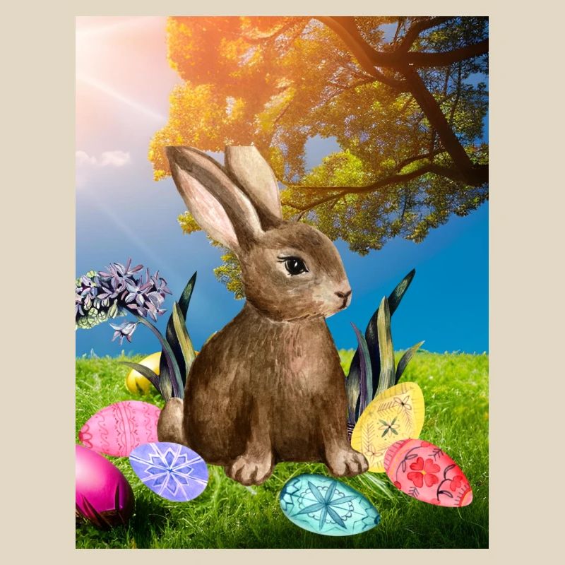 Spring Easter bunny with Easter eggs