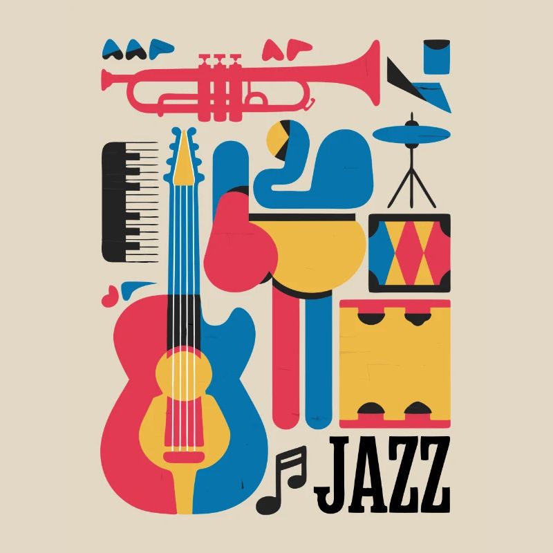 Happy Musical Notes and Instruments Illustration