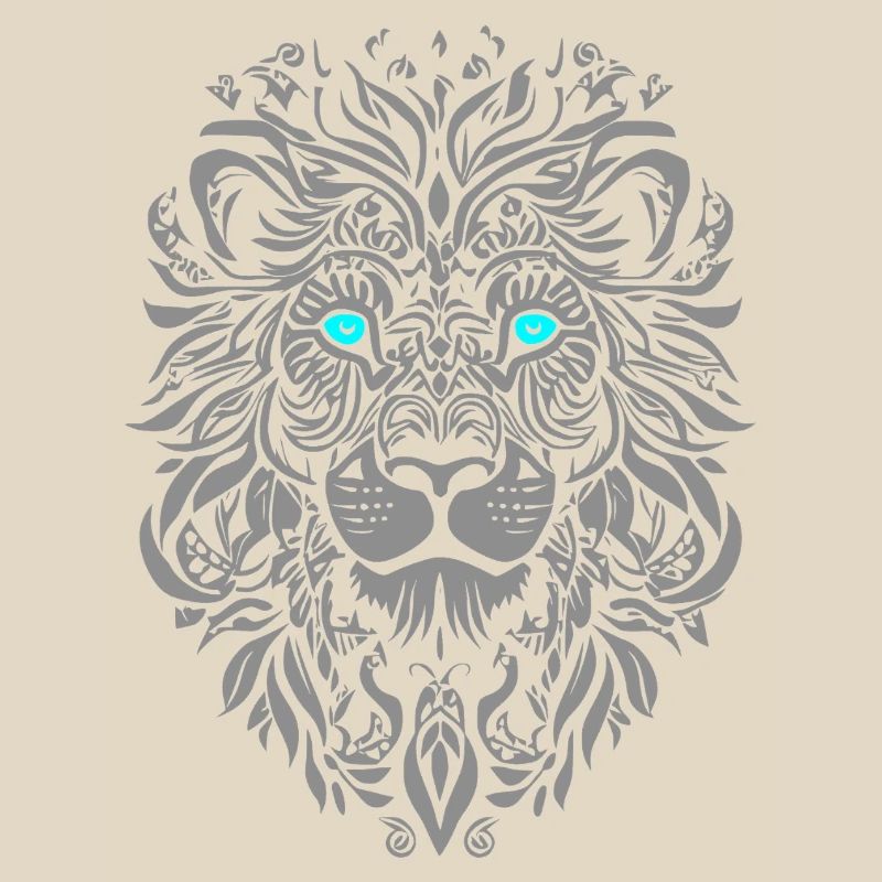 Silver lion with blue eyes and leaf pattern