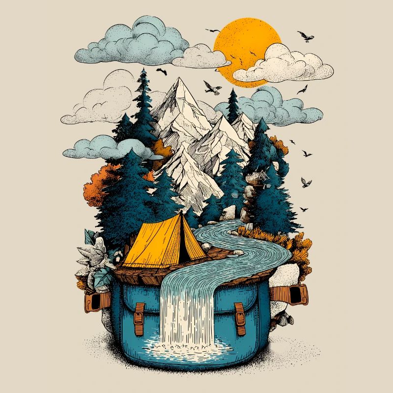 Mountain Lake Path - Camping Backpacker Motif