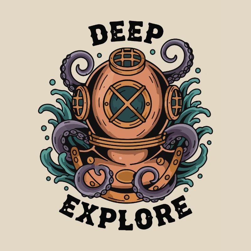 Vintage Diving Bell Deep Explore Octopus