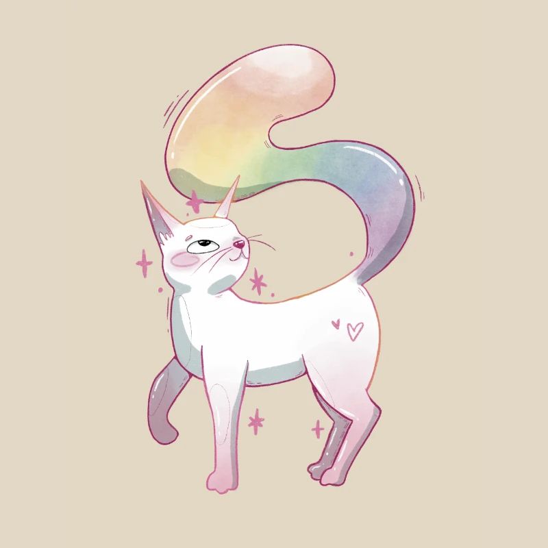 Chat mignon avec une queue aux couleurs arc-en-ciel
