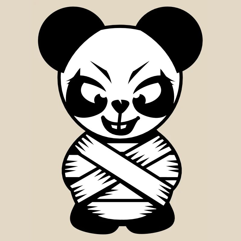 Panda bear with straitjacket and crazy eyes