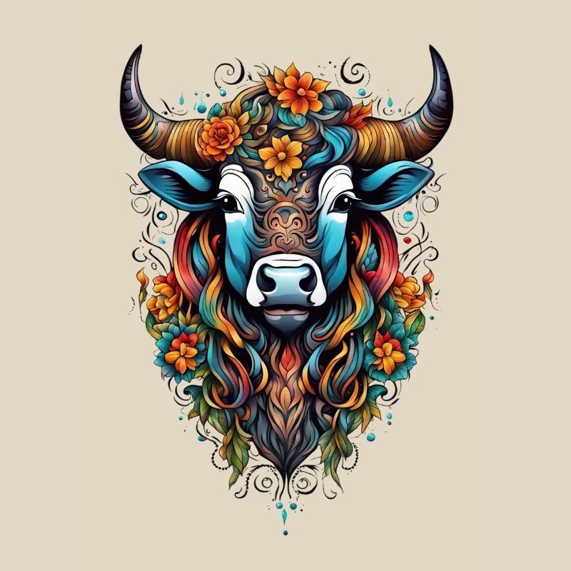 Bison couvert de fleurs dans un éclat de couleurs