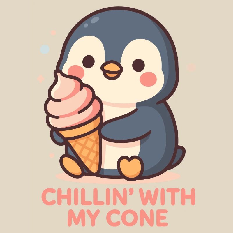 Pingouin mignon avec un design de cornet de glace