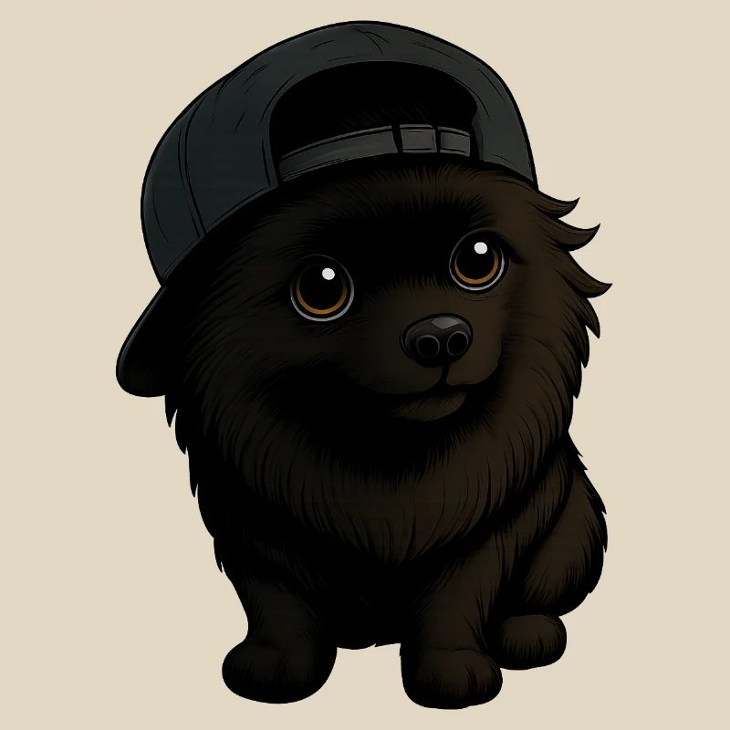 Chien Spitz drôle avec capuchon et expression
