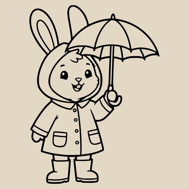 Cute Bunny Raincoat Umbrella Vector