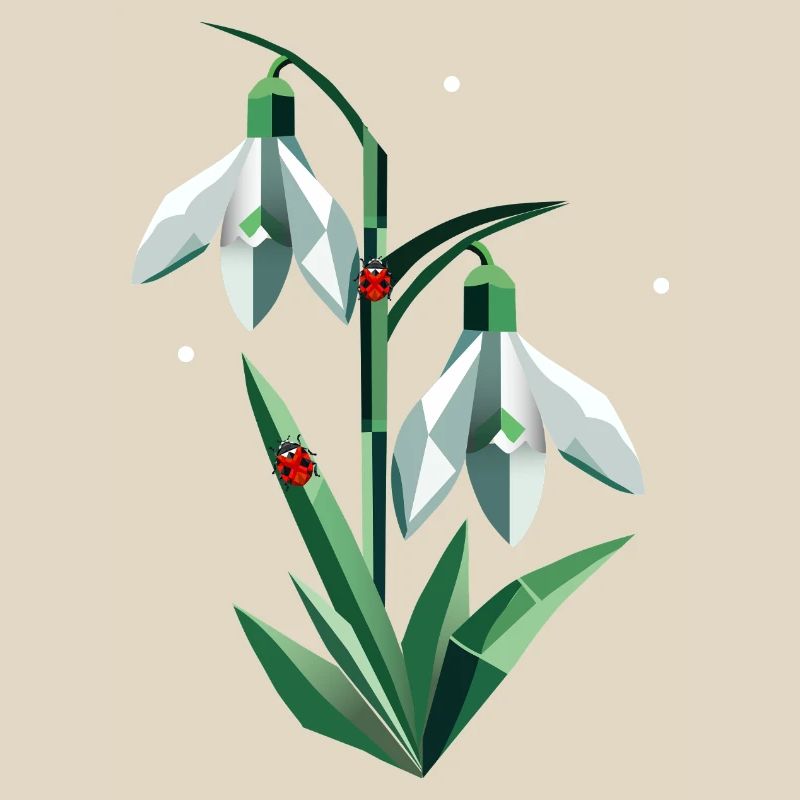 Two snowdrops with ladybugs