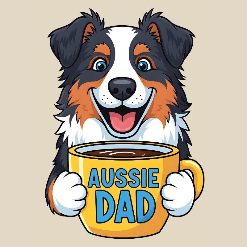 Australian Shepherd mit Kaffeebecher - Aussie Dad