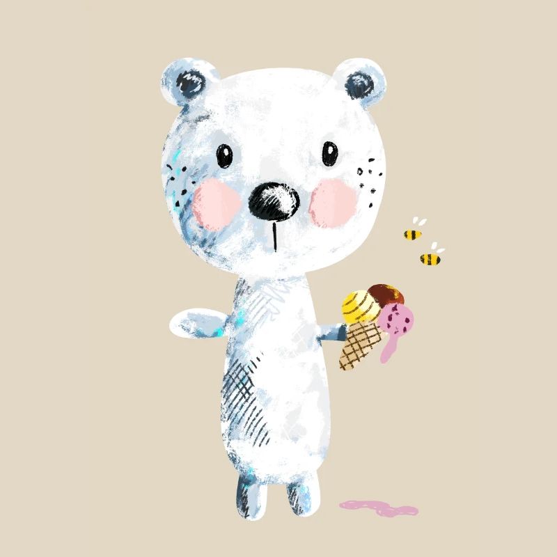 Niedlicher Eisbär Mit Eiscreme Und Bienen Comic