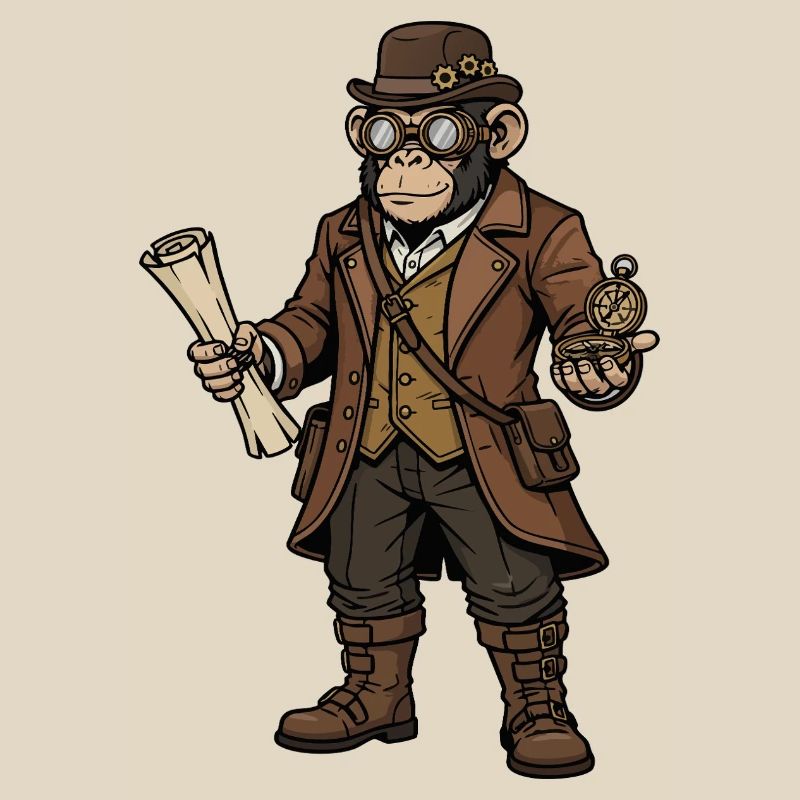 Monkey Explorer Steampunk Retro Adventure