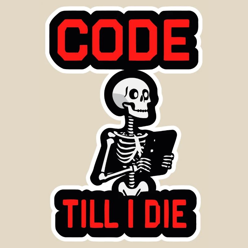 Squelette avec ordinateur CODE JUSQU’À CE QUE JE MEURE