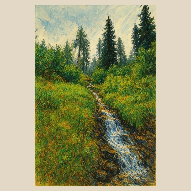 Sketchart Landschaft mit Bächlein in der Schweiz