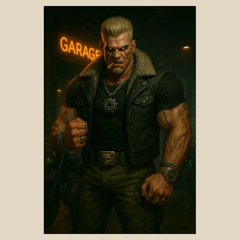 Mechanical Biker – Blond Warrior with Fire Gaze