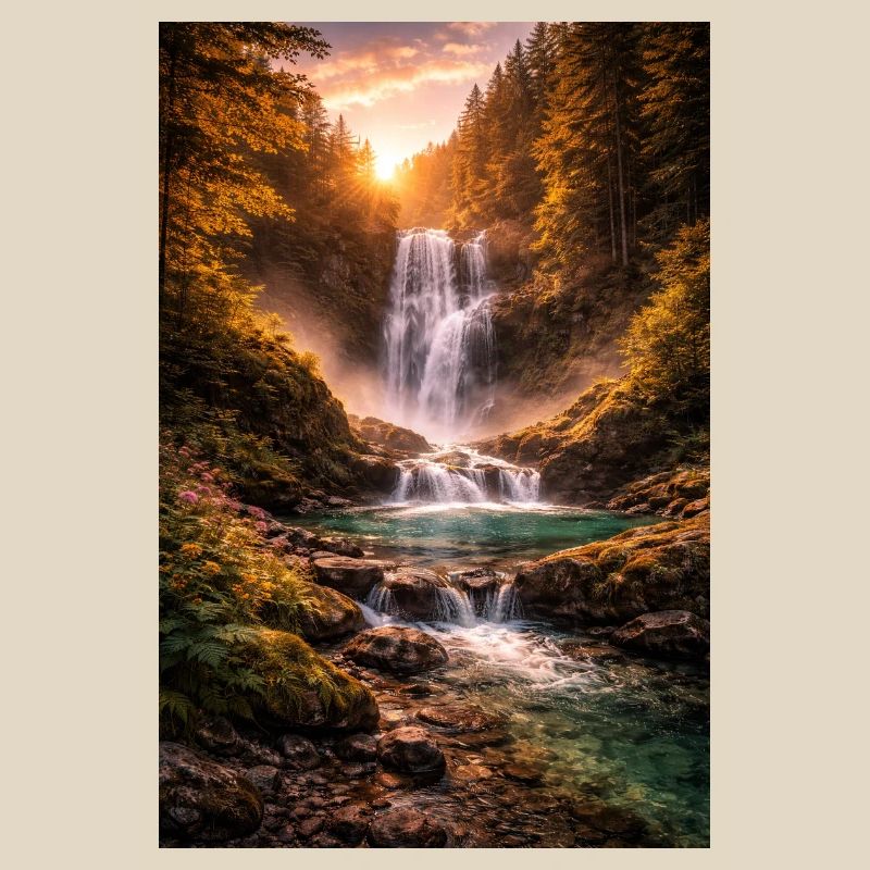 Waterfall in the evening sun