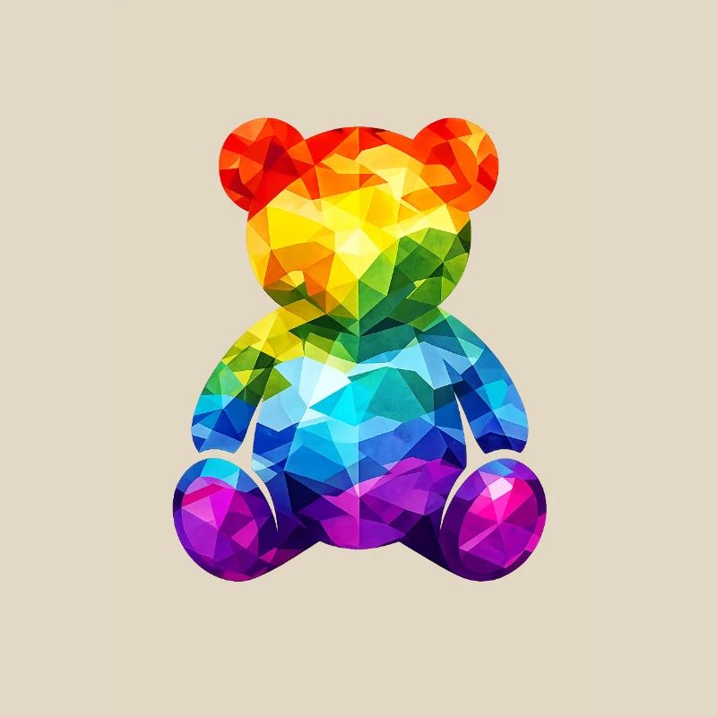 Rainbow teddy bear in geometric pattern