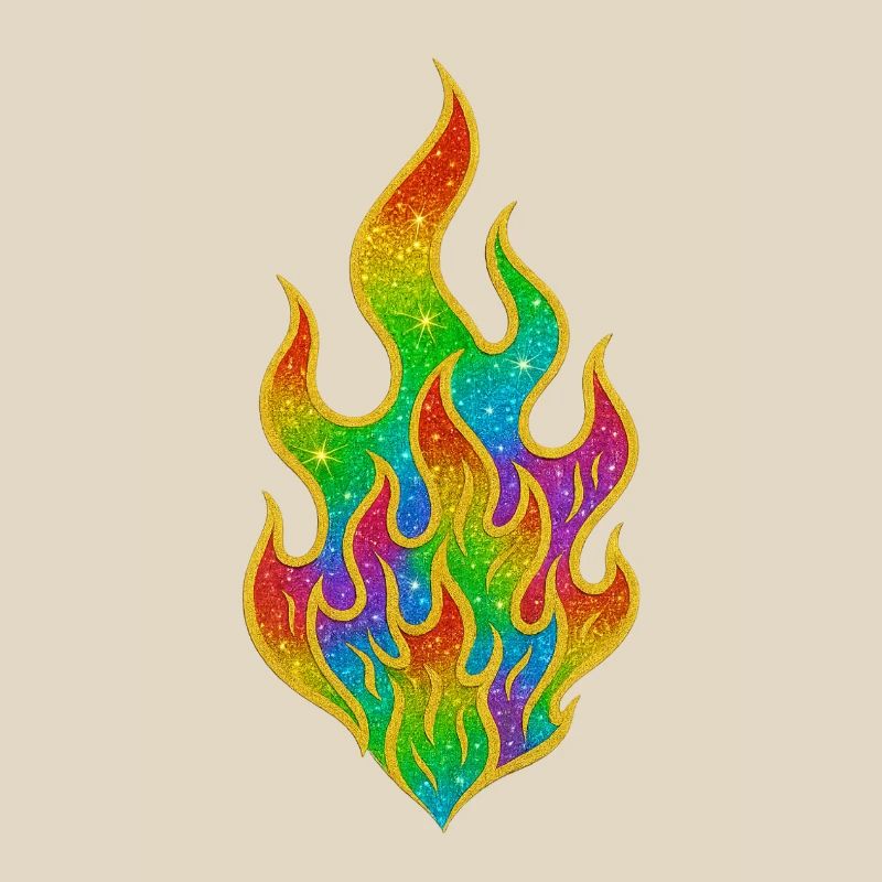 Rainbow Fire Glitter Flame