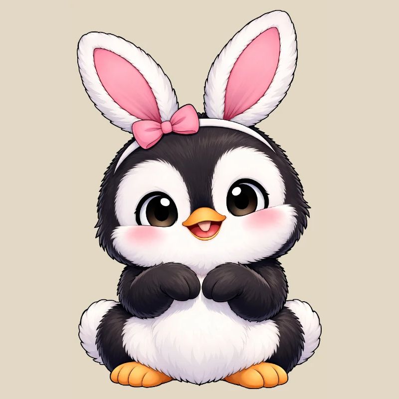 Cute Penguin Cartoon Easter Bunny Bunny Ears Easter Egg