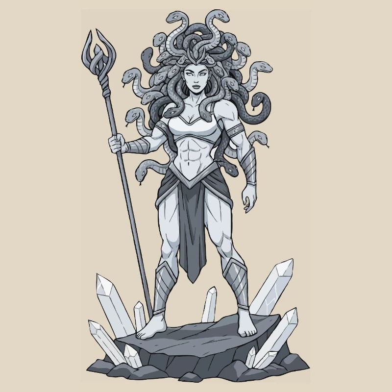 Medusa-Kriegerin mit Schlangenkopf