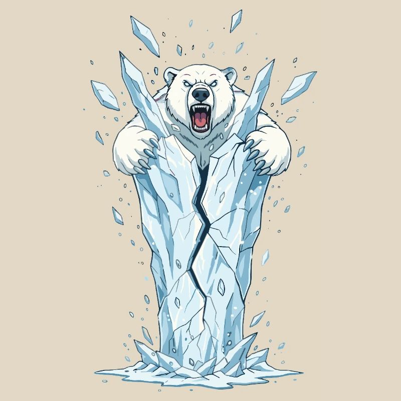 Eisbär bricht Eisblock