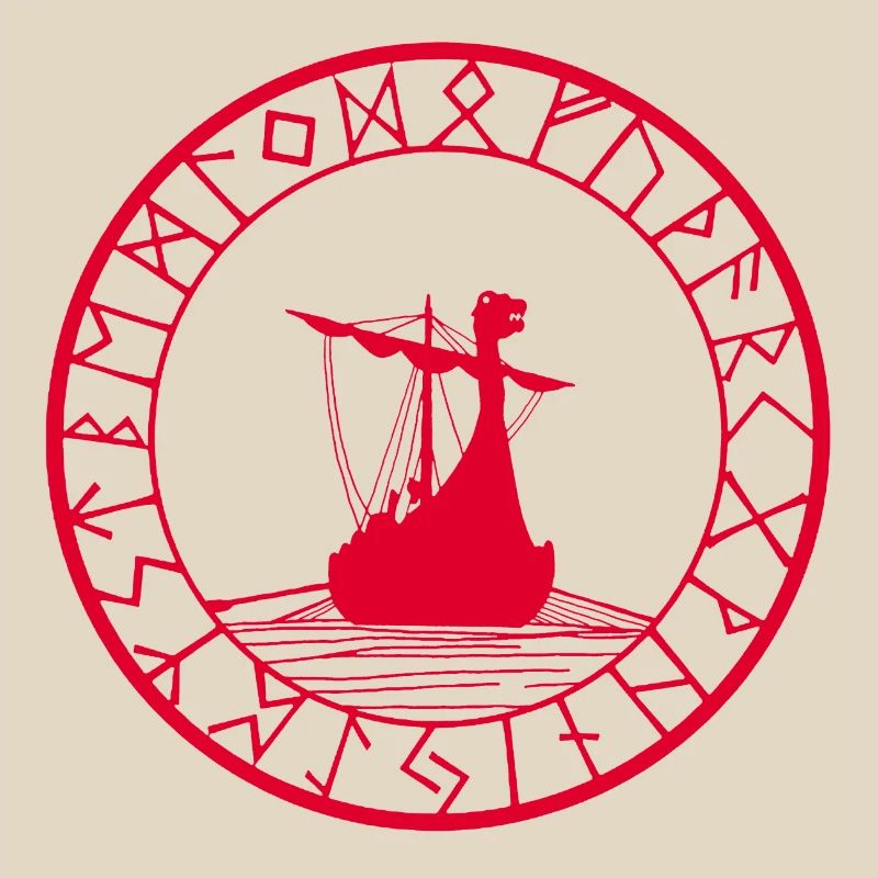 Rotes Wikinger-Langschiff und Kompass