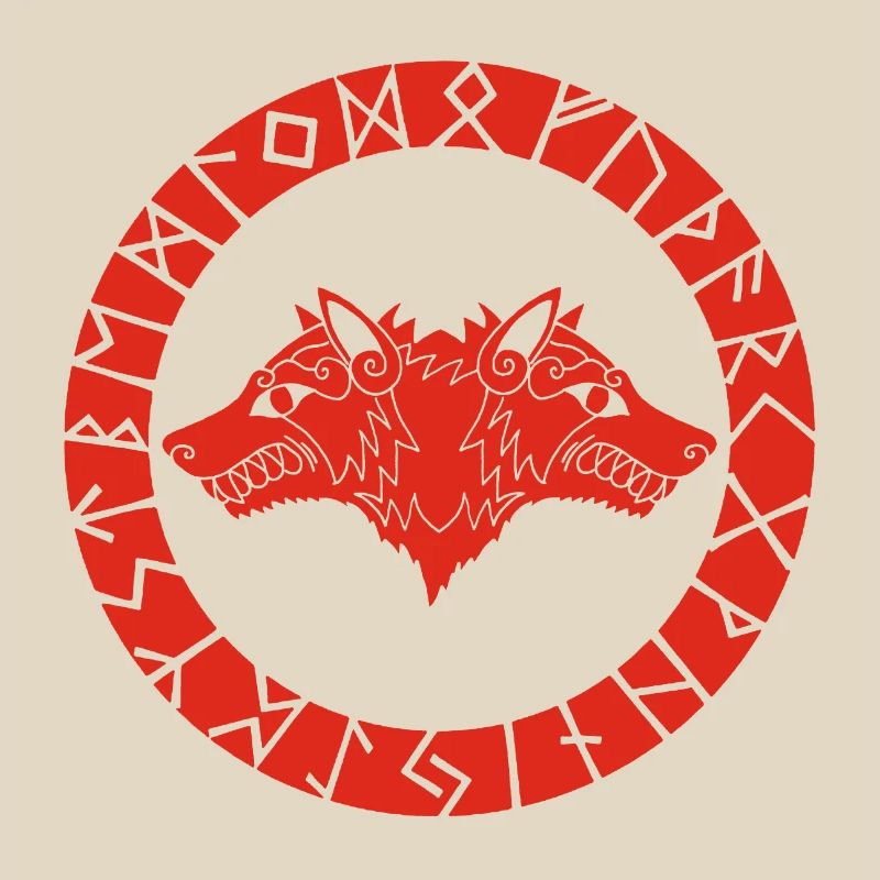 Roter Wikingerwolf mit zwei Köpfen