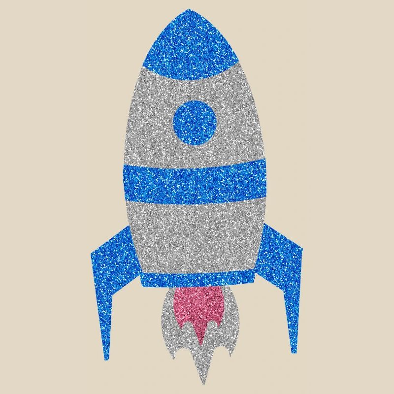 Blue Silver Glitter Space Rocket