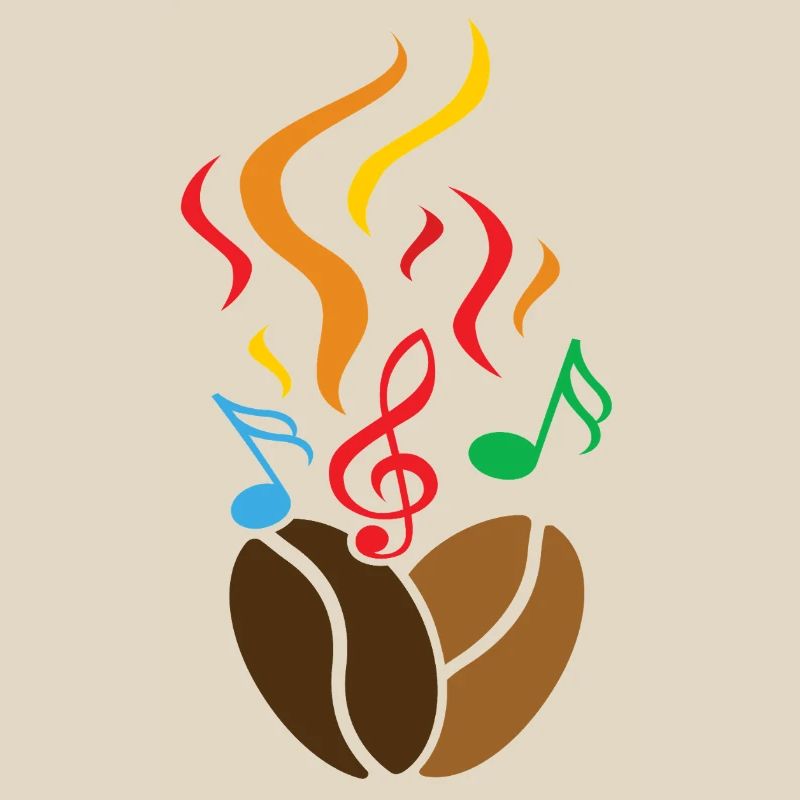 Grains de café avec notes de musique
