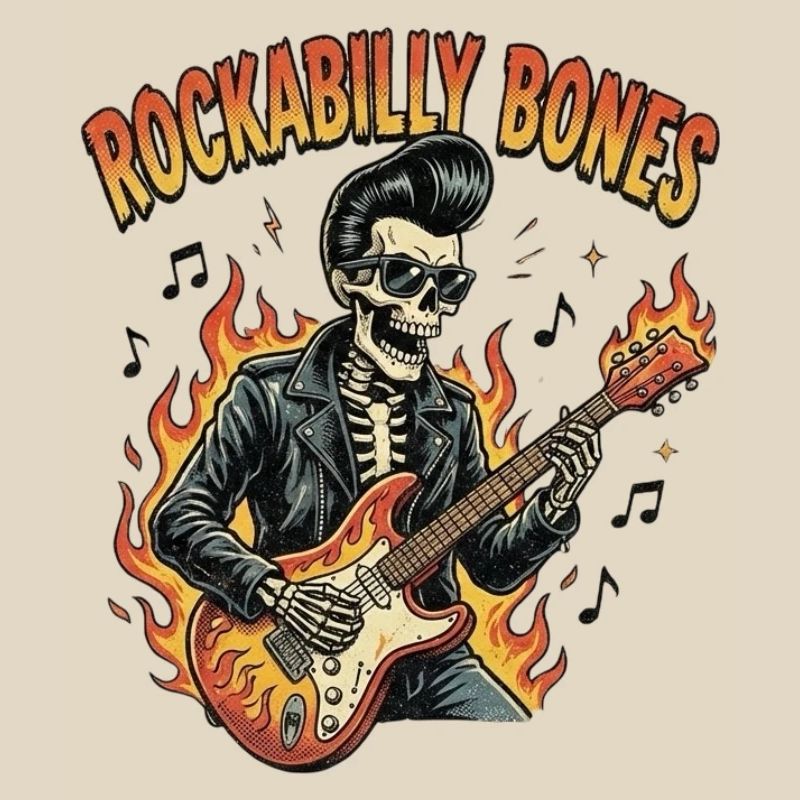 Rockabilly Bones – Retro Comic Skeleton with Burn