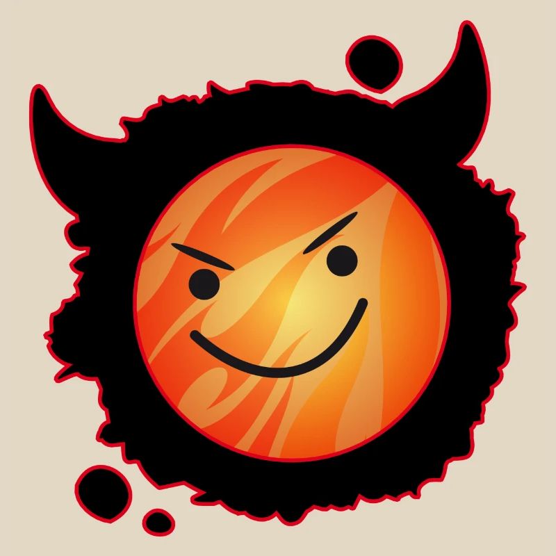 cute devil in flames and glowing face