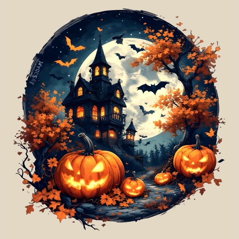 Halloween - Maison hantée et citrouilles 