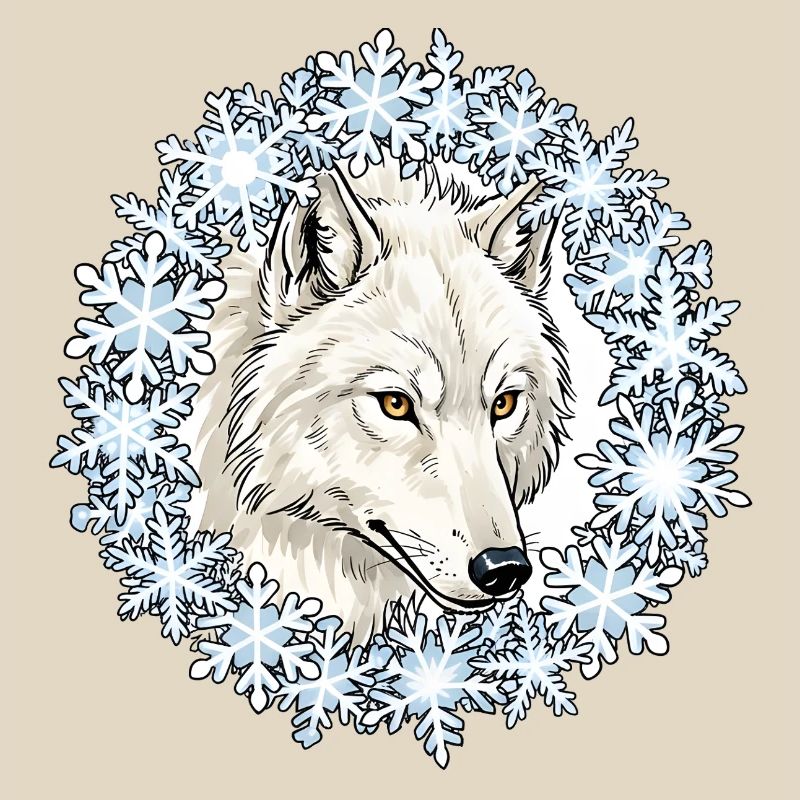 Winter wolf in a snowflake circle