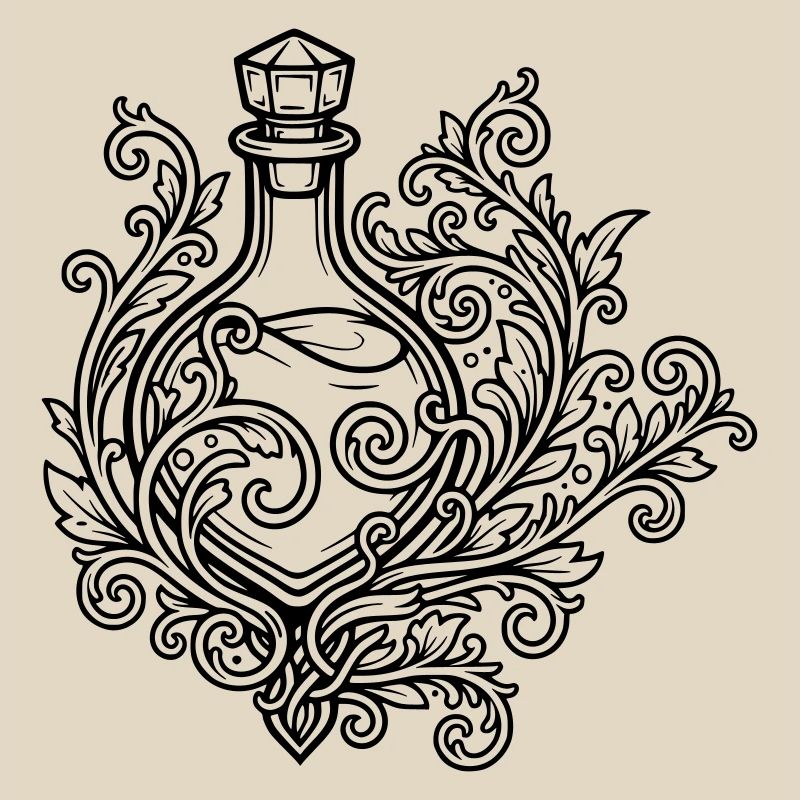 Fiole d'elixir et fleurs