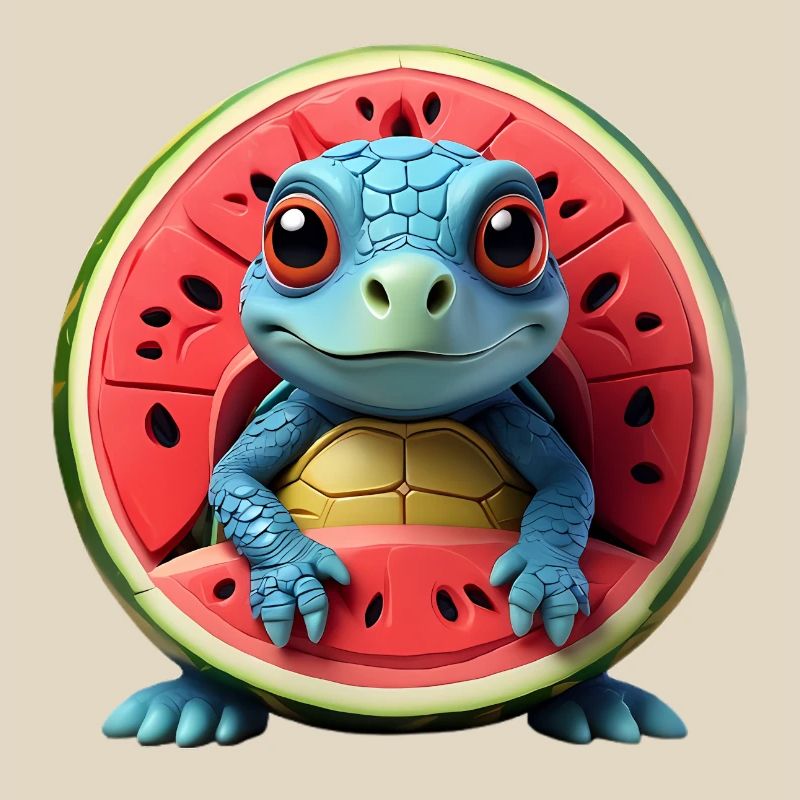 Melon turtle in the fruit core