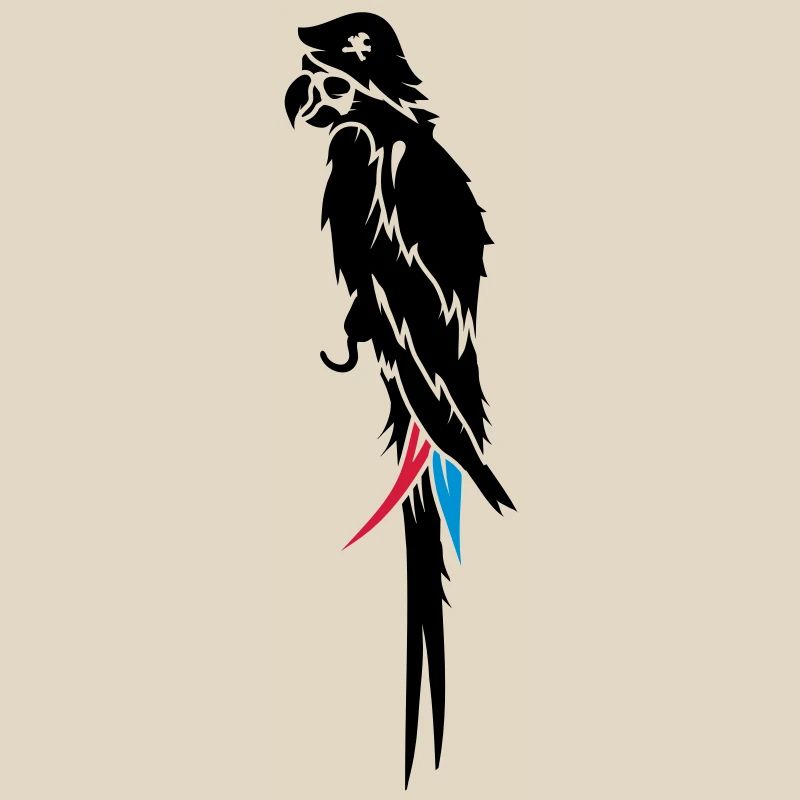 Parrot pirate with eye patch, pirate hat and hook