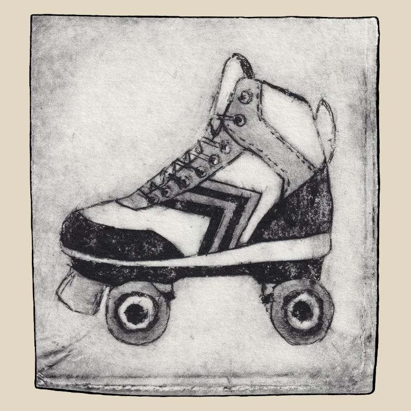 Retro Rollschuh - handgeschnitzte Druckvorlage