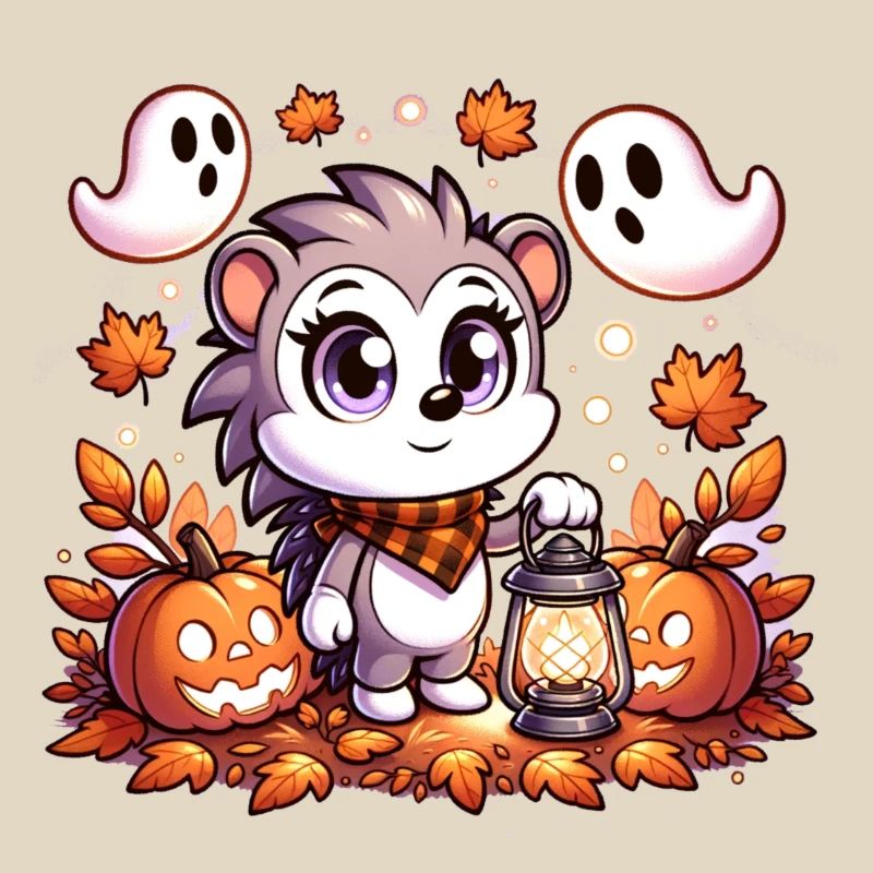 Halloween hedgehog with cute ghosts
