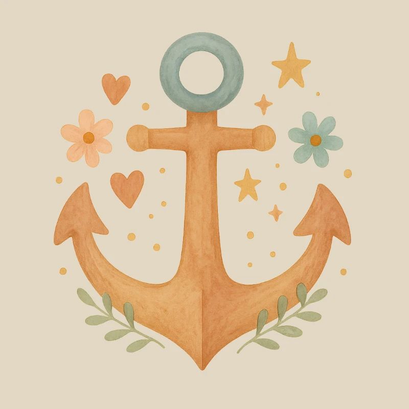 Boho Anker mit Blumen & Herzen Design
